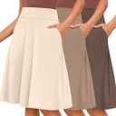 Riyiper 3 Pack Women's Midi Knee Length Skirts, Casual High Waist Flowy Flared a Line Summer Basic Pull-on Skirt with Pocket(Cream, Light Coffee, Brown,Small)