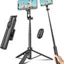 Selfie Stick Travel Tripod for Cell Phone with Remote Control and Phone Holder, Extendable Selfie Stick for iPhone, iPhone Tripod for Video Recording, 50 Inch, Black