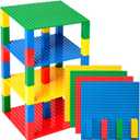 Strictly Briks Stackable Baseplates - Compatible with Lego, 6 x 6 in Baseplates for Buildling Blocks, Display Tower, Expand Vertical Builds, 4 Baseplates & 30 Stackers, Kids Gift