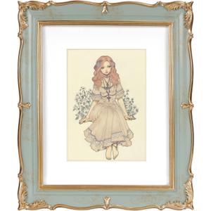 PHAREGE Vintage Picture Frame 8x10 Light Green Gold, 8 by 10 Ornate Decorative Antique Frame with Mat for 5x7 Photo, Fancy Matted Frame for Desktop or Wall, Horizontal or Vertical
