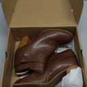 PiePieBuy Women's Tie Knot Chelsea Pump Ankle Boots Closed Toe Stacked Heel Booties Shoes (8, Light Brown)