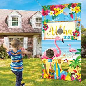 Carnival Luau Party Games Flamingo Toss Game with 4 Bean Bags and Tiki Banner Aloha Games for Summer Flamingo Theme Party Decorations Hawaiian Party Decorations Aloha Party Decorations