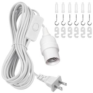 DiCUNO Hanging Lantern Extension Cord Cable, E26 Pendant Light Socket On Off Inline Cord Switch Control Lamp, Switch Close to Polarized Plug, 20 Feet (6M), White, 1-Pack