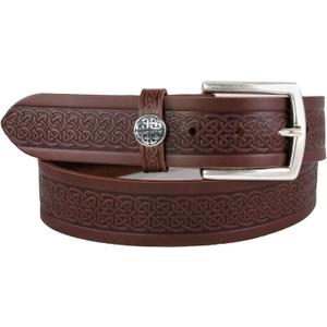 Imported Genuine Leather Belt for Men Italian Full Grain Vegetable Tanned with Celtic Weave Embossing, Made in Ireland (40-42, Brown)