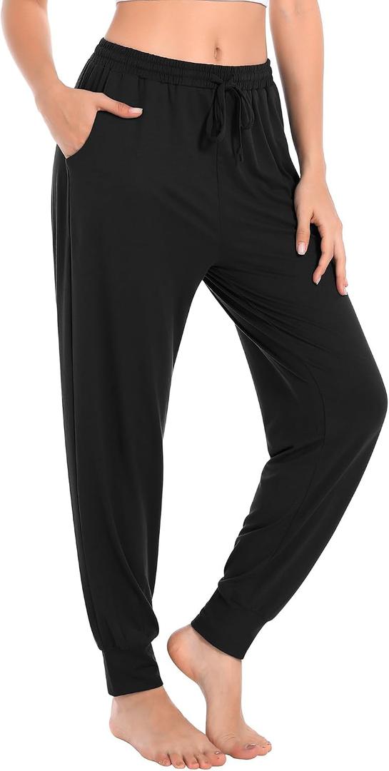 Envlon Womens Yoga Pants Loose Lightweight Workout Sweatpants Drawstring Comfy Joggers Casual Lounge Pants with Pockets (Black, M)