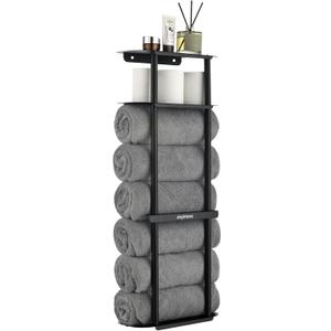 simpletome Towel Racks for Bathroom Storage Shower Organizer 31 inch Wall Mounted with Shelves Can Holds 6 Large Towels Thickened Carbon Steel (Matte Black)