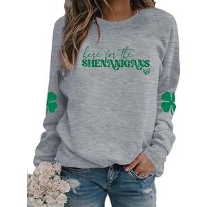 UNIQUEONE St Patricks Day Sweatshirt - Here for The Shenanigans Sweatshirts Women Casual Irish Long Sleeve Pullover Tops, M