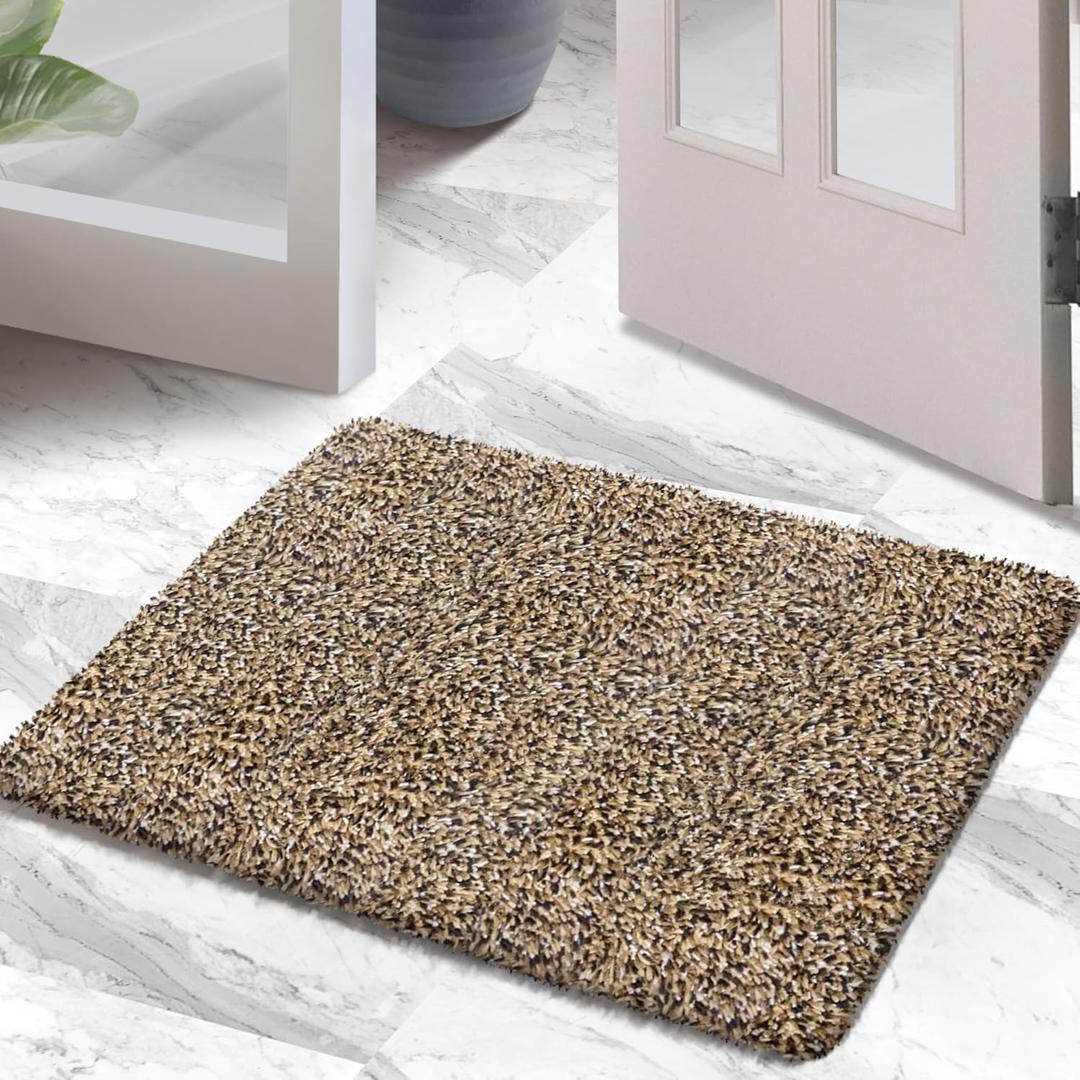 Premium Microfiber Indoor Door Mat  20"x30" Washable Entry Mat, Non-Slip, Waterproof Backing, Super Absorbent, Low Profile Entryway Doormat for Indoor Entrance (Brown/Black/Beige/ White Fibers)