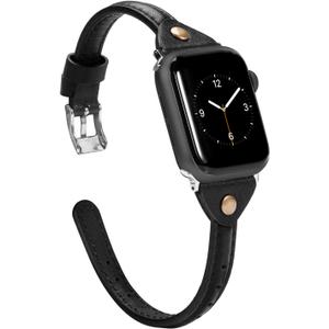 Wearlizer Slim Rivet Leather Compatible with Apple Watch Bands 41/40/38/44/45/46/49/42mm Women Men Dressy Thin Strap Wristbands Bracelet for iWatch Series 11 10 9 8 7 6 5 4 3 SE/Ultra 3 2 1 (Black)