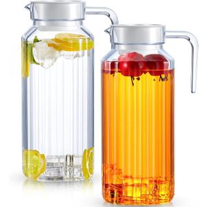 Panitay 2 Pcs 68 Ounces Plastic Pitcher with Lid Clear Acrylic Pitcher Shatter Proof Juice Containers with Lids for Water Milk Sangria Lemonade