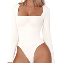 Women Sexy Square Neck Bodysuit Long Sleeve Triangle Hip Lifting Jumpsuit Abdominal Tightening Shaping Outfit t-Shirt M