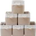 MidmmVick 13 x 13 Inch Cube Storage Bins, 6 Pack Extra Large Collapsible Fabric Storage Bin with Ropes, Foldable Storage Cubes for Home (White & Beige-13"x13"x13")