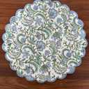 Ridhi Columbia Blue, Turquoise Green Bo-ho Round Place Mat Easter Floral Cotton Washable Placemats 15" Round Embroidery Block Print Table Mat Pack of 4-15 Inch Round