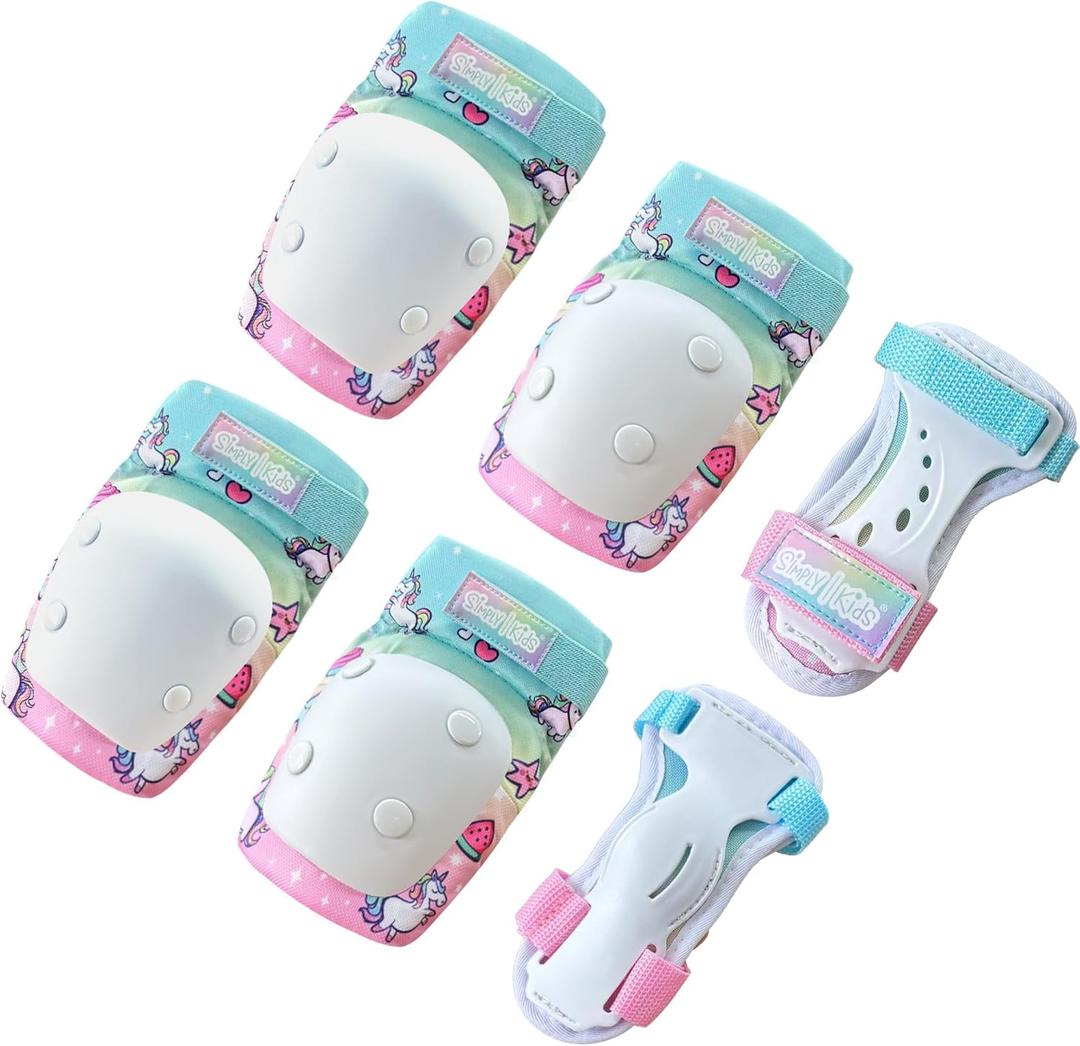 Simply Kids Knee and Elbow Pads with Wrist Guards, HardSoft Pad Tech. - CPSIA Certified Protective Gear Set - Inline Roller Skate Skateboard Bike Knee Pads for Kids Child Girls Boys Toddler Youth, Medium