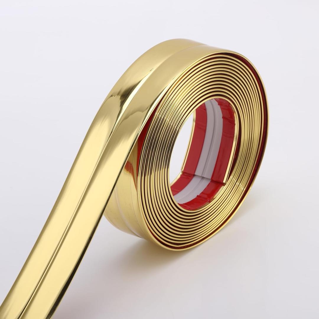 Trimold Multifunctional Wall Molding Trim & Corner Guards & Caulk Strip, Apply in Table Edge Door Frame Baseboard for Protection and Decoration, Shiny Gold, 16.4ft x 0.8in