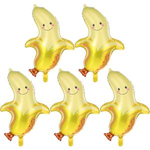 Sibba 5PCS Foil Mylar Fruity Balloons Banana Foil Balloons, 27.56Inch Large Cute Banana Shaped Balloon Fruit Themed Party Balloon Supplies for Birthday Decor Wedding Bridal Shower Hawaiian Decorations