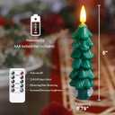 Yeelida Flameless Wax 0.78" x5" Flickering Short Green Tree Shaped Taper Candles with Remote and Timer, LED Window Battery Operated Pack of 6 Candlesticks for Festive Decorations