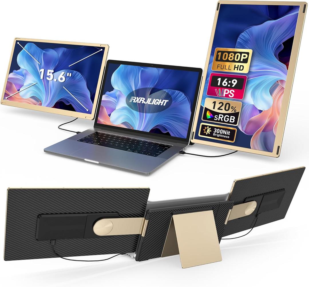 15.6 Laptop Screen Extender, Laptop Monitor Extender 120% sRGB FHD 1080P IPS Type-C/HDMI/USB-A Plug & Play Portable Triple Monitor for 13-17 Laptops Compatible with Mac, Wins, Android, Chrome
