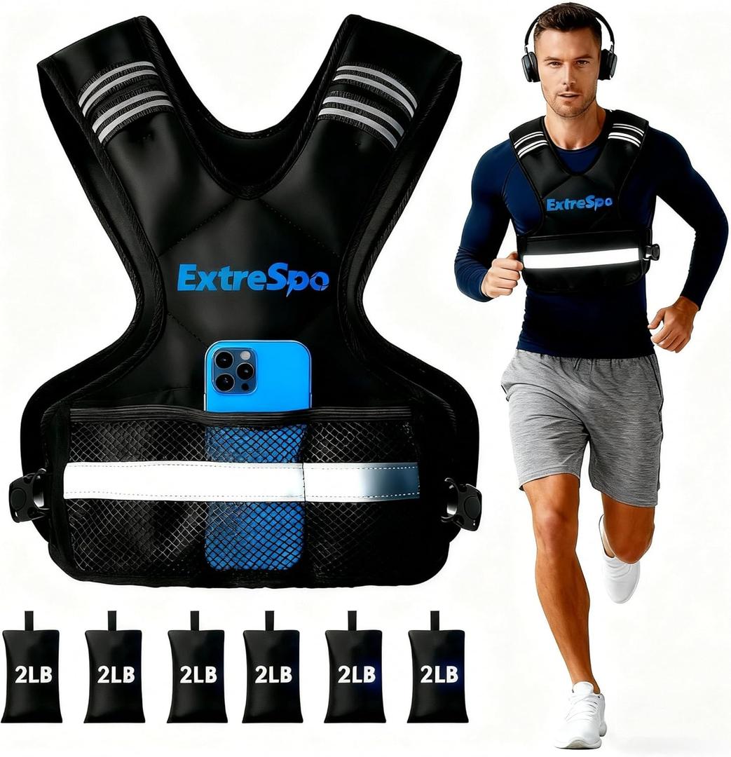 ExtreSpo Adjustable Weighted Vest for Women and Men, 20-32lb Weight Vest with 6 Ironsand Weights, Body Weight Vest Exercise Set with Reflective Strip for Strength Training and Workout
