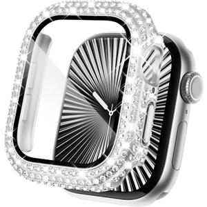 KADES Compatible with Apple Watch Series 11 10 42mm, Bling Full Diamond Rhinestone Protective Case with Built-in Screen Protector, Sparkling iWatch Protective Bumper Cover, Silver