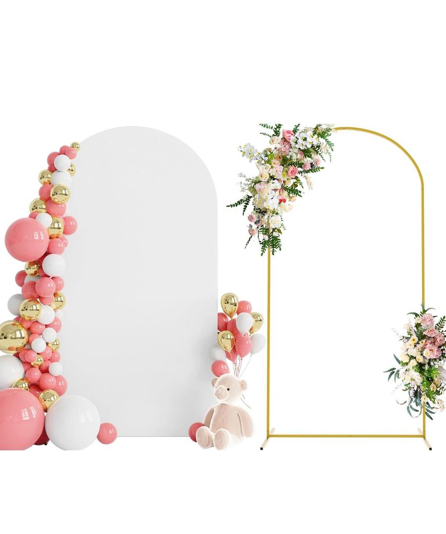 Wokceer 7.2 FT Wedding Arch Backdrop Stand and White Arch Cover, Metal Arch Stand with Arch Stand Cover for Birthday Party Wedding Ceremony Bridal Baby Shower Event Decor, 7.2x4ft