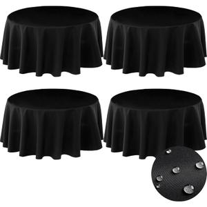 BYDOLL Table Cloth Round 60 Inch Fits Max50 Inch Diameter Top,4 Pack Black Washable Outdoor Winkle and Stain Resistant Spillproof Polyester Tablecloth for Round Tables Party Cover