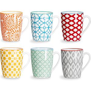ONEMORE Coffee Mugs Set of 6, 12 oz Ceramic Coffee Cup with Handles, Porcelain Mugs for Latte Cappuccino Tea Cocoa, Microwave Dishwasher Safe, Aesthetic Home Office Cups for Women Men (Assorted Color)