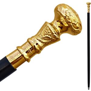 Vintage Antique Walking Cane Wooden Walking Stick Golden Brass Handle Knob Gift, Brown,Silver, 36-37 inches