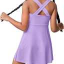 WDIRARA Girl's Tennis Dress Sleeveless Crisscross Back Athletic Workout Tank Dresses Purple,5Y