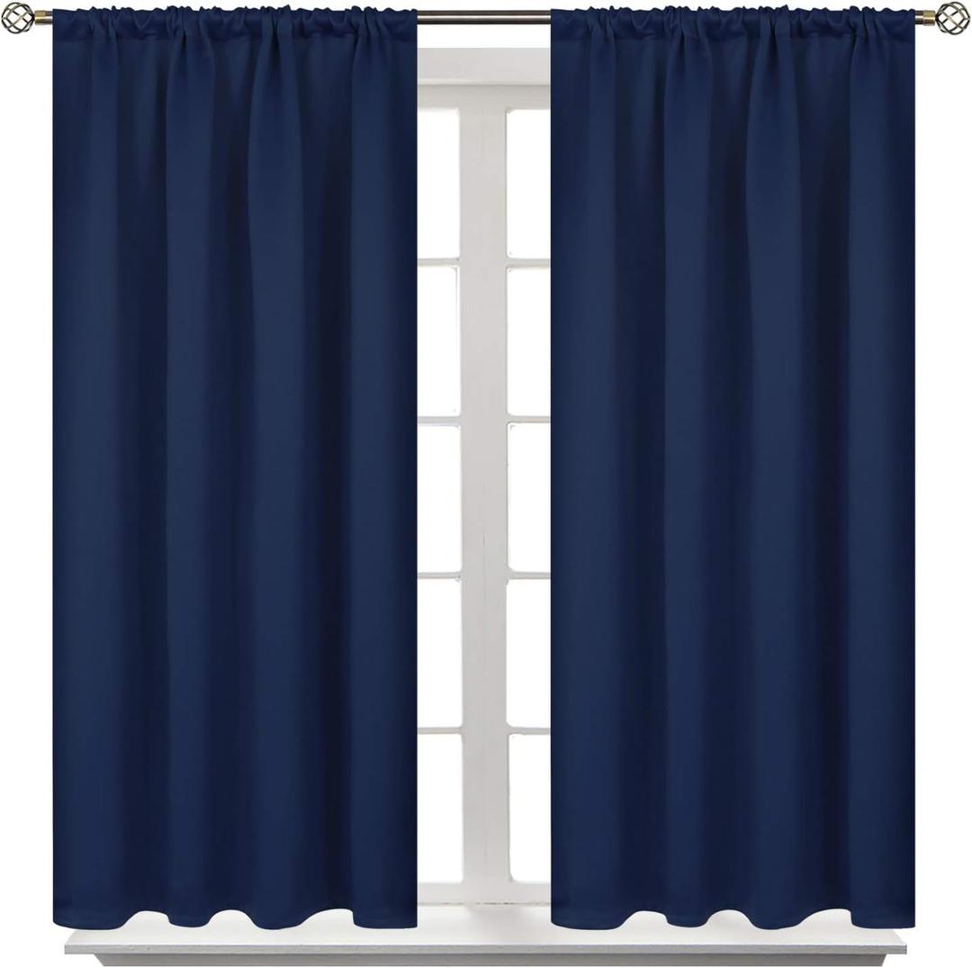 BGment Blackout Curtains for Bedroom 45 Inch Length - Short Room Darkening Drapes Thermal Insulated with Rod Pocket for Kitchen Living Room Bathroom Window, 42 x 45 Inch, 2 Panels, Navy Blue