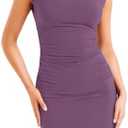 Ellakoko 2025 Women Summer Mini Dress Bodycon Ruched Mock Neck Sleeveless Work Formal Cocktail Party Wedding Guest Dress XS