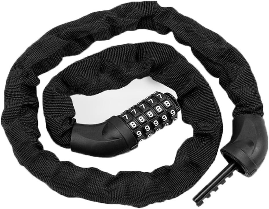 Bike Chain Lock 5 Digit Combination, Heavy Duty 4ft Resettable Anti-Theft Bicycle Chain Lock with Protective Sleeve & Dust Cover for Adult Bikes, E-Bikes, Scooters, Motorcycle, Gates & Fences