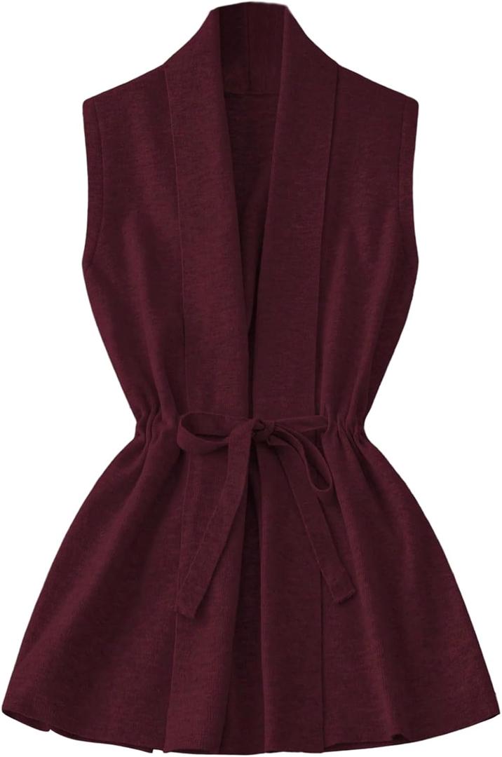 GORGLITTER Women's Sleeveless Long Cardigan Sweaters Vest Dressy Fall Casual Open Tie Front Lightweight Cardigan Trendy (Medium, Burgundy)