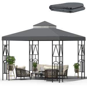 10x10 Canopy Replacement Top Double Tiered Gazebo Cover for Yard, Patio & Garden Durable Sunshade Replacement (Gray)
