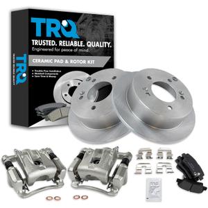 TRQ Rear Brake Pad and Rotor Set Ceramic Rotors Calipers Compatible with 2009-2010 Hyundai Sonata