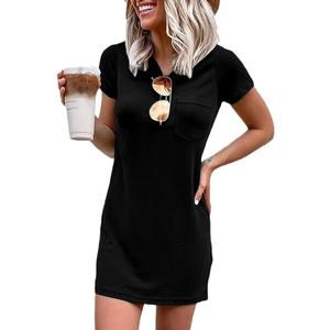 Ladiyo Women T Shirt Dress Summer Fashion Mini Dress Crew Neck Short Sleeve Dress Solid Color Casual Dress with Pocket (X-Large)