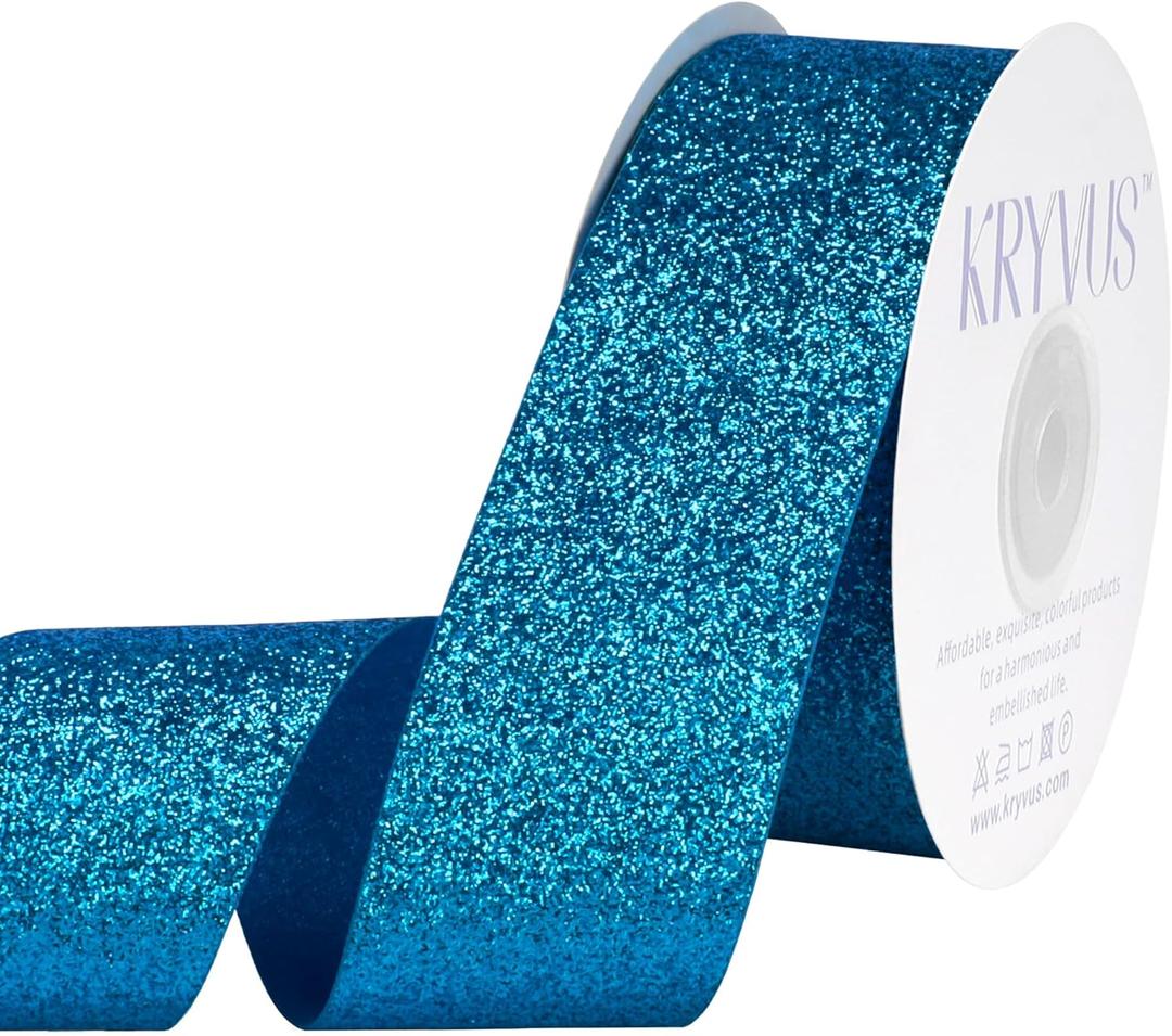 Turquoise Glitter Ribbon, 1-1/2 Inch x 25 Yards Turquoise Cut Edge Christmas Ribbon for Crafts, Gift Wrapping Ribbons, Christmas Tree Decoration, Ornaments Decoration, Home Decor