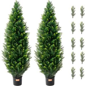 VEVOR Artificial Topiary Cedar Tree, 48 inch Tall (2 Pieces), with Extra Leaves & Pot Faux Evergreen Fake Pine Cypress Trees Plant, UV Rated Artificial Greenery Set for Home Decor Indoor/Outdoor