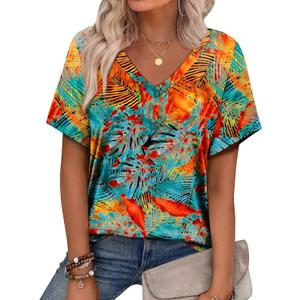 Alaroo Womens Summer Tops 2026 V Neck Short Sleeve Shirts Trendy Dressy Casual Vacation Outfits Printed (X-Large)