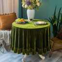 GLORY SEASON Velvet Tablecloth Luxurious Solid Round Table Cloth,Oblong Retro Farmhouse Ruffle Tablecloths Washable Table Cover for Party Wedding Baby Shower Kitchen Dinning Tabletop Decoration