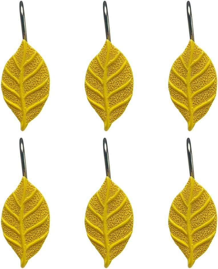 Yellow Leaves Shower Curtain Hooks S/12 Decorative Rust Proof Resin Leaf Shower Curtain Rings Pack of 12
