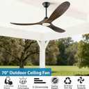 70 inch Smart Outdoor Large Ceiling Fan for Patio with Lights Wet Rated, High CFM Modern Farmhouse Walnut Ceiling Fan with Alexa/Remote/App Control, Waterproof Exterior Fan for Indoor Porch Gazebo