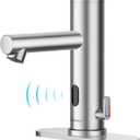 Achelous Stainless Steel Automatic Touchless Bathroom Sink Faucet, Hands Free Infrared Sensor Basin Faucet with Temperature Control, Battery Powered Sensor Bathroom Tap Brushed Nickel