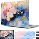 CISSOOK Compatible with MacBook Air 13 inch Case M1 A2337 A2179 A1932 2021 2020-2018, Plastic Hard Shell Case & Keyboard Cover & Screen Film for MacBook Air 13-inch with Touch ID, Marble Flower