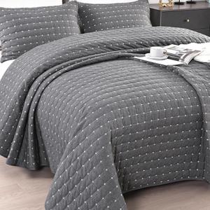 ENJOHOS 100% Cotton Oversized King Quilt, California King Size Dark Grey Bedspread, Reversible Lightweight Super Coverlet Comforter Bedding with Shams for All Season