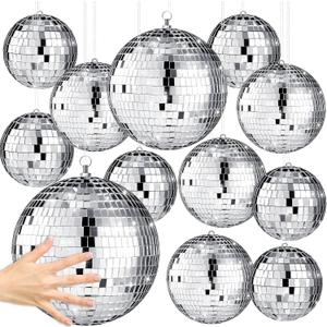 Libima 12 Pack Bulk Large Disco Ball Decorations, Silver Mirror Hanging Disco Balls Ornaments for Christmas Tree, Mothers Day, 70s 80s Party, Wedding, Prom, DIY Decor(12'', 8'', 6'', 4'')