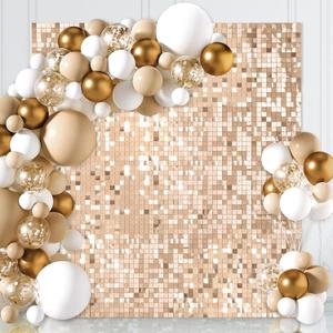 Champagne Shimmer Wall Panels Sequin Backdrop 6ftx6ft Glitter Party Backdrop for Birthday Wedding Anniversary Engagement Baby Shower Bachelorette Decorations