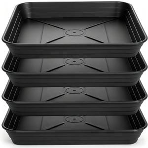 6 Inch 4 Pack Square Plant Saucer Tray, Heavy Duty Plastic Plant Saucers for Indoors Outdoor, Flower Planter Drip Trays for Pots, 6 8 10 12 14 16 18 20 inch, Growing Trays (6"-Black)