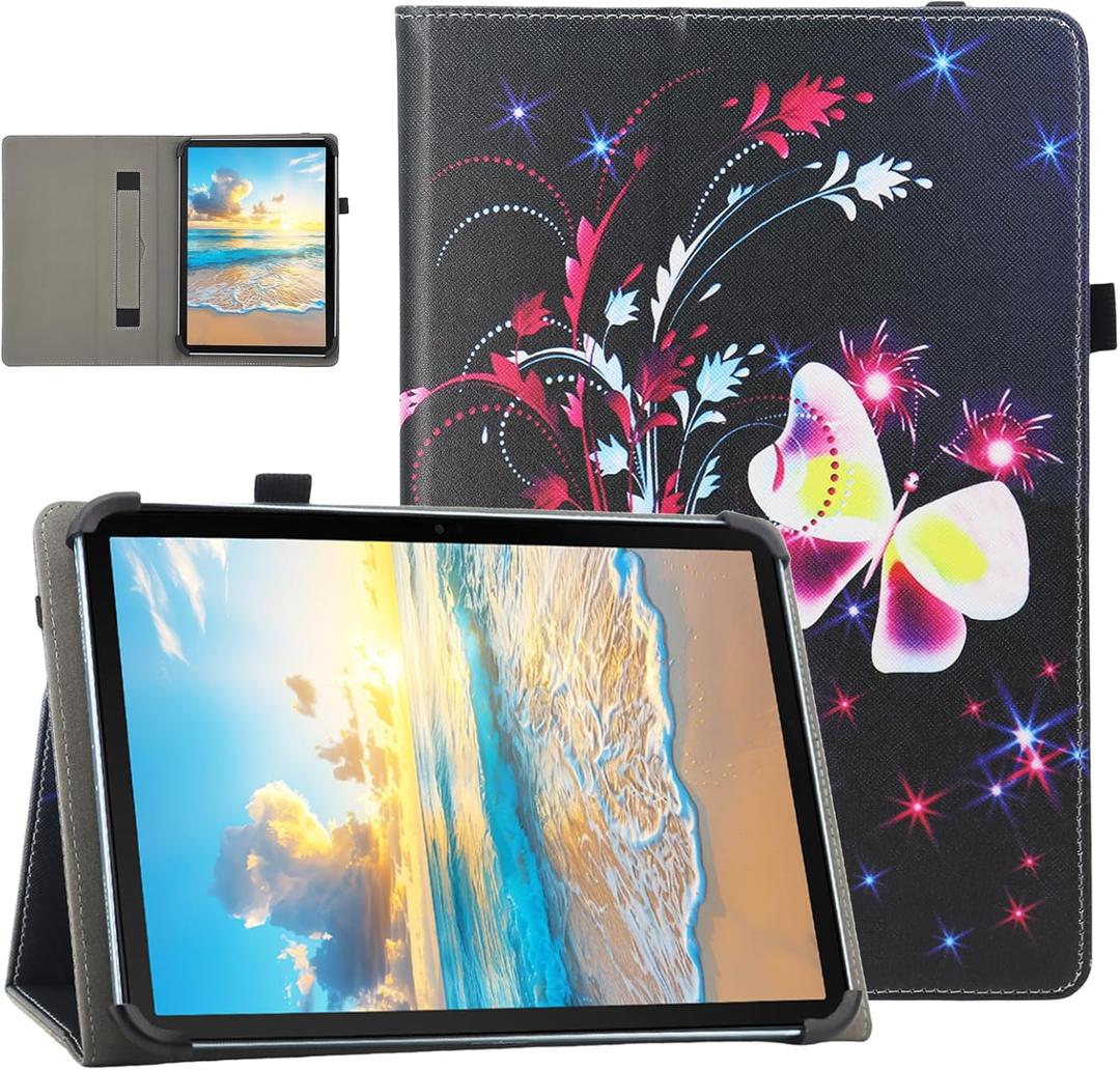 Universal 8 9 Inch Android Tablet Case, Nannxiebky Slim Folding Stand Folio Pattern Case Cover with Hand Strap for 8.0 9.0 Inch and All 8" - 9" Tablet, Mysterious Flower