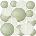 20Pcs Paper Lanterns Decorative, Sage Green and Ivory Round Hanging Paper Lanterns Decorations for Rustic Party Bridal Shower Wedding Birthday Home Decor